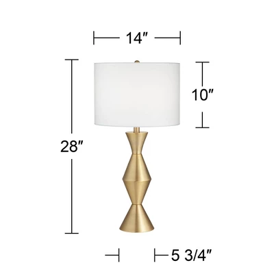 360 Lighting Elka Modern Mid Century Table Lamp 28" Tall Brass Geometric Metal White Drum Shade For Bedroom Living Room Bedside Nightstand Office Home 7 360 Lighting Elka Modern Mid Century Table Lamp 28" Tall Brass Geometric Metal White Drum Shade For Bedroom Living Room Bedside Nightstand Office Home - Image 7