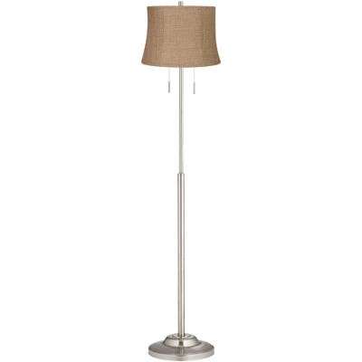 360 Lighting Abba Modern Floor Lamp Standing 66" Tall Brushed Nickel Silver Natural Burlap Fabric Drum Shade For Living Room Bedroom Office House Home 1 360 Lighting Abba Modern Floor Lamp Standing 66" Tall Brushed Nickel Silver Natural Burlap Fabric Drum Shade For Living Room Bedroom Office House Home