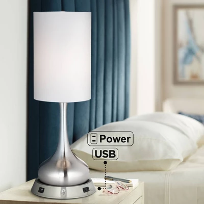 360 Lighting Modern Table Lamp With Dimmable USB And AC Power Outlet Workstation Base 24.5" High Brushed Nickel Droplet White Shade Bedroom Desk 1 360 Lighting Modern Table Lamp With Dimmable USB And AC Power Outlet Workstation Base 24.5" High Brushed Nickel Droplet White Shade Bedroom Desk