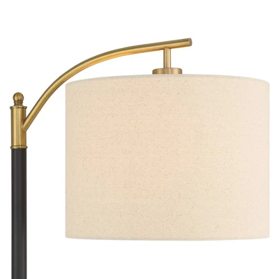 360 Lighting Rayna Mid Century Modern Downbridge Floor Lamp 61 1/2" Tall Black Gold Metal Off White Linen Drum Shade For Living Room Reading Bedroom 2 360 Lighting Rayna Mid Century Modern Downbridge Floor Lamp 61 1/2" Tall Black Gold Metal Off White Linen Drum Shade For Living Room Reading Bedroom - Image 2