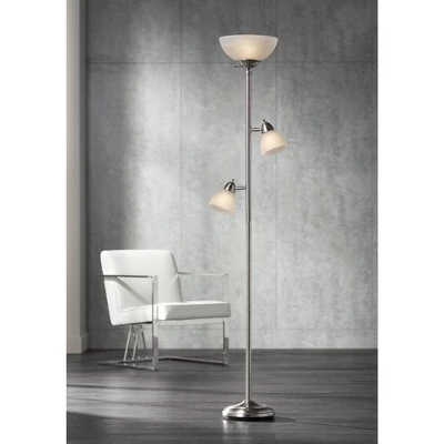 360 Lighting Ellery Modern Torchiere Floor Lamp With Side Lights 72" Tall Brushed Nickel Frosted White Glass Shade For Living Room Reading Bedroom 1 360 Lighting Ellery Modern Torchiere Floor Lamp With Side Lights 72" Tall Brushed Nickel Frosted White Glass Shade For Living Room Reading Bedroom