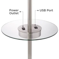 360 Lighting Caper Modern Floor Lamp With Tray Table 60 1/2" Tall Brushed Nickel USB And AC Power Outlet Off White Fabric Drum Shade For Living Room -Outlet 360 Lighting Store GUEST df86f21b ecb4 4f04 851f 2ce6491fcb9f