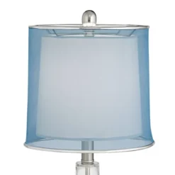 360 Lighting Modern Accent Table Lamps 21.75" High Set Of 2 With USB Charging Port Clear Glass Blue Drum Shade For Living Room Desk Bedroom Office -Outlet 360 Lighting Store GUEST e556ef80 1994 4816 a9a4 f91b2382528c