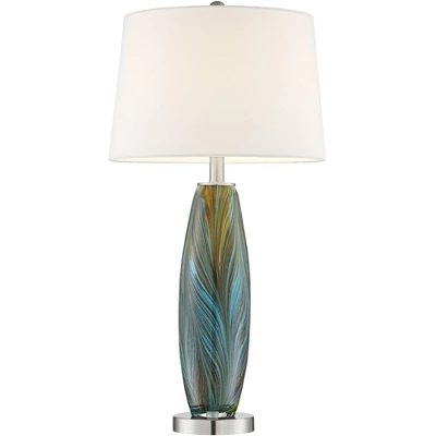 360 Lighting Azure Modern Table Lamps 29 1/2" Tall Set Of 2 Blue Brown Art Glass White Fabric Drum Shade For Bedroom Living Room Bedside Nightstand 6 360 Lighting Azure Modern Table Lamps 29 1/2" Tall Set Of 2 Blue Brown Art Glass White Fabric Drum Shade For Bedroom Living Room Bedside Nightstand - Image 6