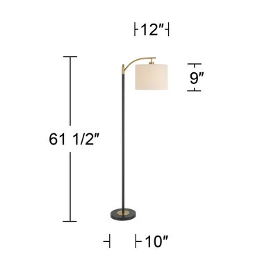 360 Lighting Rayna Mid Century Modern Downbridge Floor Lamp 61 1/2" Tall Black Gold Metal Off White Linen Drum Shade For Living Room Reading Bedroom 7 360 Lighting Rayna Mid Century Modern Downbridge Floor Lamp 61 1/2" Tall Black Gold Metal Off White Linen Drum Shade For Living Room Reading Bedroom - Image 7