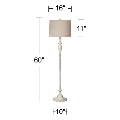 360 Lighting Vintage Shabby Chic Floor Lamp 60" Tall Antique White Washed Natural Linen Fabric Drum Shade For Living Room Reading Bedroom Office 6 360 Lighting Vintage Shabby Chic Floor Lamp 60" Tall Antique White Washed Natural Linen Fabric Drum Shade For Living Room Reading Bedroom Office - Image 6