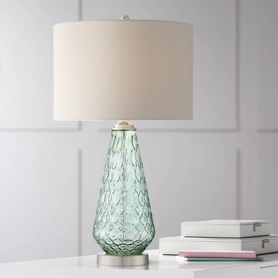 360 Lighting Julia Modern Table Lamp 26 1/2" High Green Glass White Drum Shade For Bedroom Living Room Bedside Nightstand Office Kids Family House 1 360 Lighting Julia Modern Table Lamp 26 1/2" High Green Glass White Drum Shade For Bedroom Living Room Bedside Nightstand Office Kids Family House