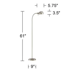360 Lighting Ridley Modern Floor Lamp Standing 61" Tall Satin Nickel Metal Adjustable Gooseneck Arm For Living Room Reading Bedroom Office House Home -Outlet 360 Lighting Store GUEST ee778d00 3726 44ed 8ca7 9cefd86021ce