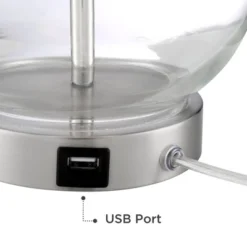 360 Lighting Modern Accent Table Lamps 21.75" High Set Of 2 With USB Charging Port Clear Glass Blue Drum Shade For Living Room Desk Bedroom Office -Outlet 360 Lighting Store GUEST f00df3f3 b391 468b 9ff0 9e1d85d13e1c