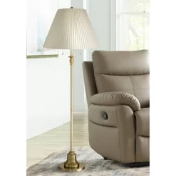 Outlet 360 Lighting Store 4 360 Lighting Spenser Retro Art Deco 58" Tall Floor Lamp Brushed Antique Brass Beige Fabric Pleated Empire Shade For Living Room Bedroom