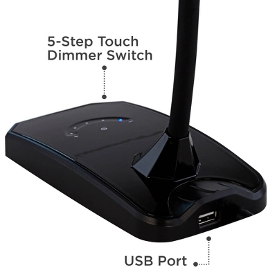 360 Lighting Ricky Modern Desk Lamp 13 3/4" High Black With USB Charging Port LED Gooseneck Touch On Off Dimmer For Bedroom Bedside Office House Desk 4 360 Lighting Ricky Modern Desk Lamp 13 3/4" High Black With USB Charging Port LED Gooseneck Touch On Off Dimmer For Bedroom Bedside Office House Desk - Image 4