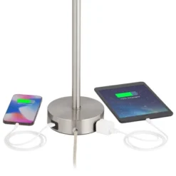 360 Lighting Trotter Modern Table Lamps 23 3/4" High Set Of 2 Brushed Nickel With USB And AC Power Outlet In Base White Fabric Cylinder For Home Desk -Outlet 360 Lighting Store GUEST f76de4d6 c4b1 4912 b5c5 06debc3af599