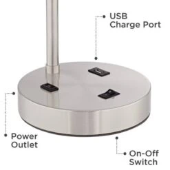 360 Lighting Colby Modern Desk Lamps 21" High Set Of 2 Brushed Nickel With USB And AC Power Outlet In Base White Linen Drum Shade For Bedroom Office -Outlet 360 Lighting Store GUEST fcefd692 8378 4100 92a6 08acbdd4e52a