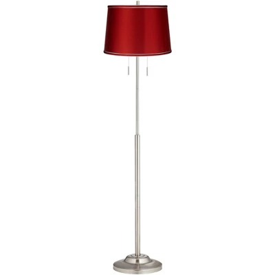 360 Lighting Abba Modern Floor Lamp Standing 66" Tall Brushed Nickel Silver Metal Red Satin Tapered Drum Shade For Living Room Bedroom Office House 1 360 Lighting Abba Modern Floor Lamp Standing 66" Tall Brushed Nickel Silver Metal Red Satin Tapered Drum Shade For Living Room Bedroom Office House