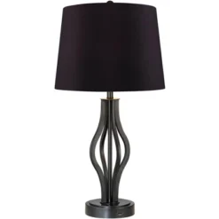 360 Lighting Heather Modern Industrial Table Lamps 25 3/4" High Set Of 2 Dark Iron With USB Charging Port Black Faux Silk Drum Shade For Bedroom Desk -Outlet 360 Lighting Store GUEST fd897293 983d 4176 ae20 94cefa4789d0