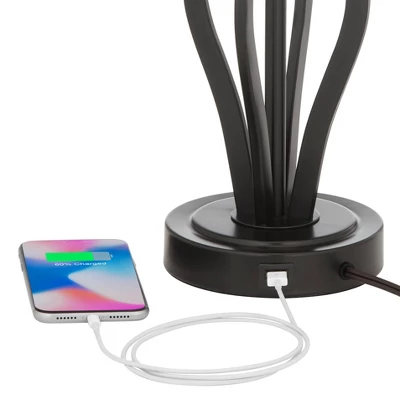 360 Lighting Heather Modern Industrial Table Lamps 25 3/4" High Set Of 2 Dark Iron With USB Charging Port White Softback Drum Shade For Bedroom Desk 1 360 Lighting Heather Modern Industrial Table Lamps 25 3/4" High Set Of 2 Dark Iron With USB Charging Port White Softback Drum Shade For Bedroom Desk